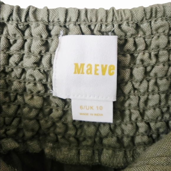 Maeve Anthropologie A-Line Cotton Linen Embroidered Utility Skirt, Green, Size 6 - Picture 6 of 11